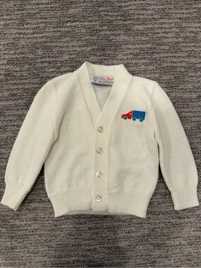 Vintage Blue Bird Baby Toddler Cardigan Sweater Truck Made in USA Orlon Acrylic